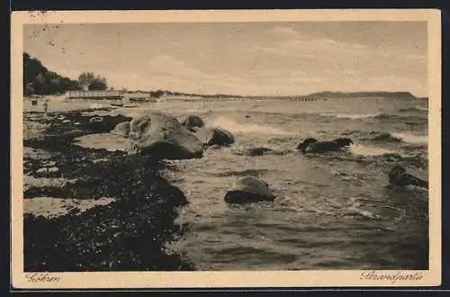 AK Göhren / Rügen, Strandpartie mit Felsen