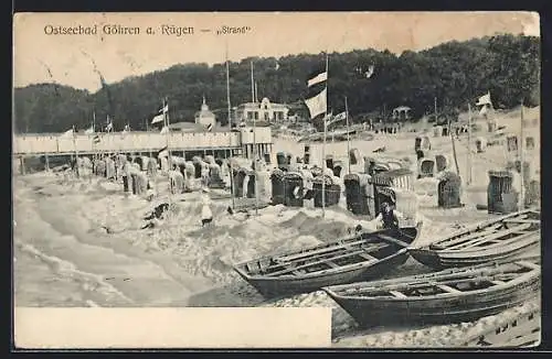 AK Göhren a. Rügen, Strand mit Booten