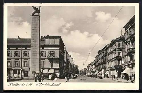 AK Karlsruhe, Lorettoplatz mit dem 109er Denkmal