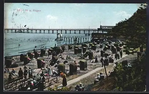 AK Sellin a. Rügen, Strandpartie mit Urlaubern