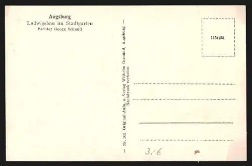 AK Augsburg, Ludwigsbau G. Schmidt im Stadtgarten