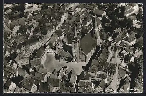AK Öhringen, Teilansicht mit Kirche, Fliegeraufnahme