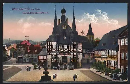 AK Wernigerode /Harz, Marktplatz und Rathaus