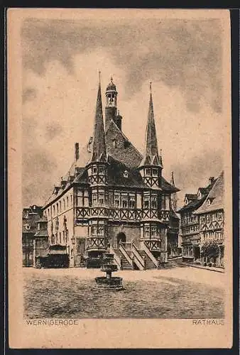 AK Wernigerode, Rathaus mit Springbrunnen