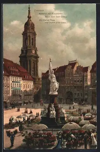 AK Dresden, Altmarkt mit Kreuzkirche, Blick vom Café Central