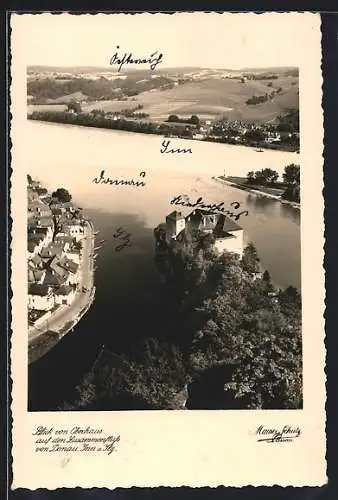 AK Passau /Bayern, Blick von Oberhaus auf den Zusammenfluss von Donau, Inn und Ilz