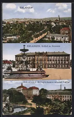 AK Erlangen, Schloss mit Brunnen, Kollegienhaus und mineral. Institut