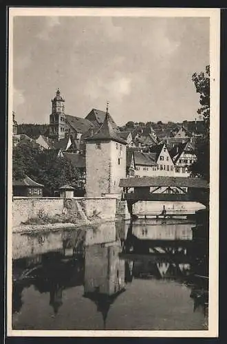 AK Schwäbisch Hall, Sulfersteg und Blick auf St.Michael