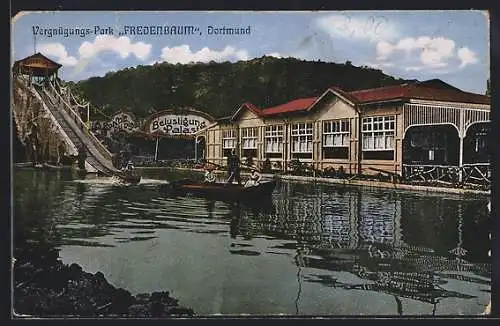 AK Dortmund, Wasserrutsche u. Cafe im Vergnügungs-Park Fredenbaum