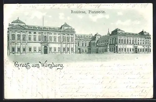 Lithographie Würzburg, Residenz, Platzseite