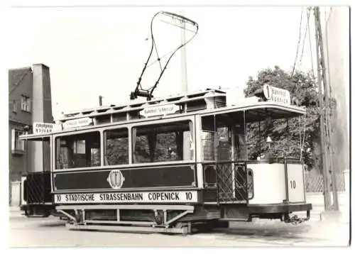 Fotografie Horst Golzsch, Leipzig, Ansicht Berlin, Strassenbahn-Triebwagen Nr. 10 der Linie 1 Richtung Köpenick