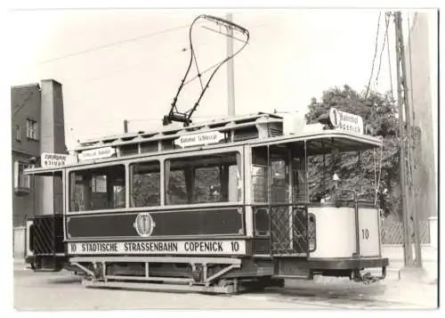 Fotografie Horst Golzsch, Leipzig, Ansicht Berlin, Strassenbahn-Triebwagen Nr. 10 der Linie 1 Richtung Cöpenick