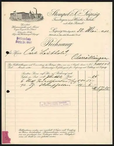 Rechnung Leipzig 1912, Stempel & Co., Tricotagen und Wäsche-Fabrik, Ansicht des Betriebsgeländes, Wittenbergstr. 6