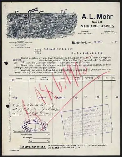 Rechnung Bahrenfeld 1915, A. L. Mohr GmbH, Margarine-Fabrik, Gesamtansicht der Fabrik mit eigener Gleisanlage