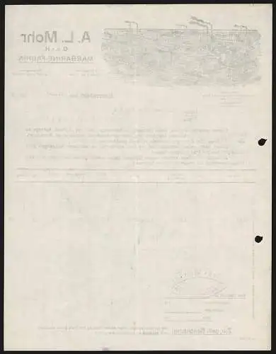 Rechnung Bahrenfeld 1915, A. L. Mohr GmbH, Margarine-Fabrik, Gesamtansicht der Fabrik mit eigener Gleisanlage