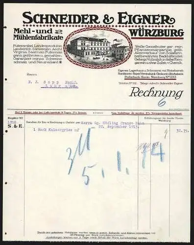 Rechnung Würzburg 1913, Schneider & Eigner, Mehl- & Mühlenfabrikate, Blick auf das Geschäftsgelände