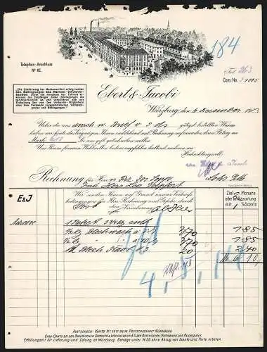 Rechnung Würzburg 1913, Firma Ebert & Jacobi, Das Fabrikgelände mit Betriebshof