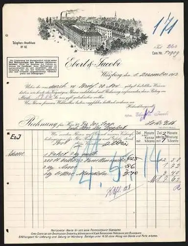 Rechnung Würzburg 1913, Firma Ebert & Jacobi, Das Fabrikgelände mit Betriebshof