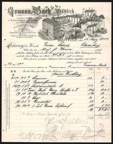 Rechnung Wittlich 1903, Ermann-Bach, Fett-Fabrik, Kaffeebrennerei und Gemischtwaren-Geschäft, Das Geschäftsgelände