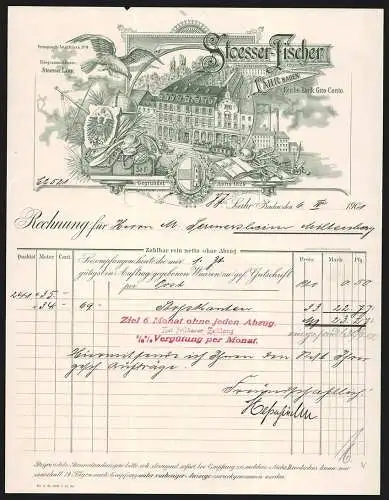 Rechnung Lahr /Baden 1901, Firma Stoesser-Fischer, Betriebsgelände mit Lagerhäusern, Exportsymbolik