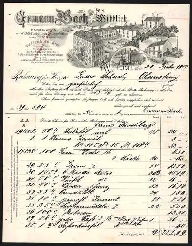 Rechnung Wittlich 1902, Ermann-Bach, Fett-Fabrik, Kaffeebrennerei und Gemischtwaren-Geschäft, Das Geschäftsgelände