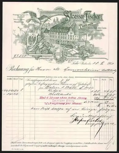 Rechnung Lahr /Baden 1901, Firma Stoesser-Fischer, Geschäftsgelände mit Lagerhäusern, Exportsymbolik