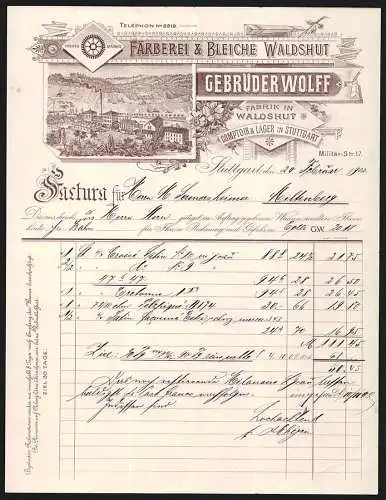 Rechnung Stuttgart 1902, Gebrüder Wolff, Färberei & Bleicherei, Das Betriebsgelände in Waldshut