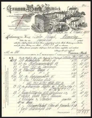 Rechnung Wittlich 1903, Ermann-Bach, Fett-Fabrik, Kaffeebrennerei und Gemischtwaren-Geschäft, Das Geschäftsgelände