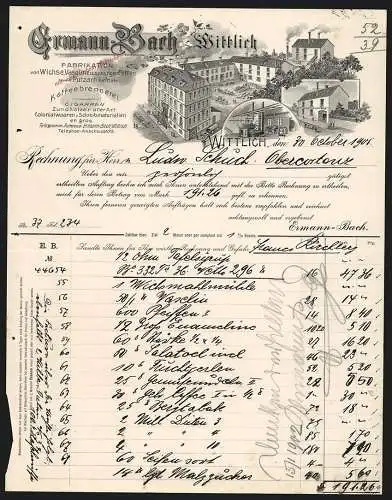 Rechnung Wittlich 1901, Ermann-Bach, Fett-Fabrik, Kaffeebrennerei und Gemischtwaren-Geschäft, Das Betriebsgelände