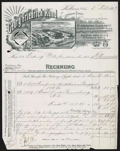 Rechnung Heilbronn a. N. 1897, Georg Friedrich Rund, Essig-Fabrik, Das Werk am Rosenberg