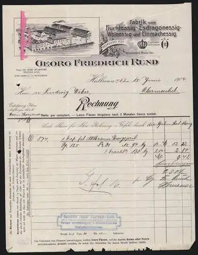 Rechnung Heilbronn a. N. 1904, Georg Friedrich Rund, Essig-Fabrik, Gesamtansicht des Betriebsgeländes