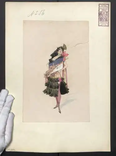 Handzeichnung / Ansichtskarten-Entwurf No. 56, Schönheitskönigin aus Spanien, Theater-Kostüm & Dekorations-Atelier Wien