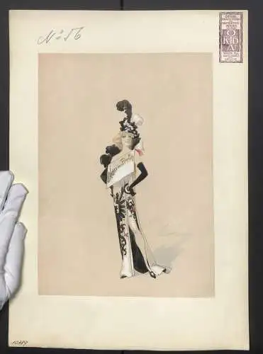 Handzeichnung / Ansichtskarten-Entwurf No. 56, Model als Ansichtskarte Berlin, Theater-Kostüm & Dekorations-Atelier Wien
