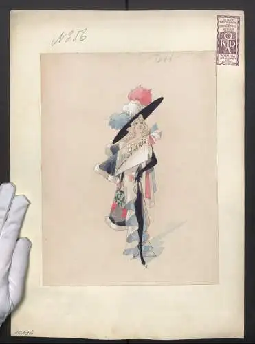 Handzeichnung / Ansichtskarten-Entwurf No 56, Model als Ansichtskarte Paris, Theater-Kostüm & Dekorations-Atelier Wien