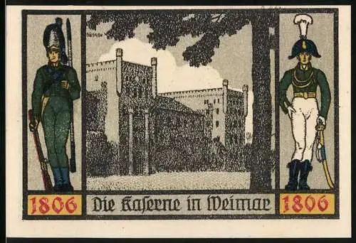 Notgeld Jena 1921, 1 Mark, Kaserne in Weimar und Krone Illustration