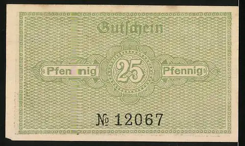 Notgeld Katzhütte, 1920, 25 Pfennig, Gutschein mit Waldmotiv und Seriennummer 12067