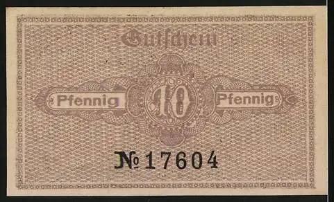 Notgeld Katzhütte 1920, 10 Pfennig, Gemeinde-Gutschein mit Königstanne und Wurzelberg