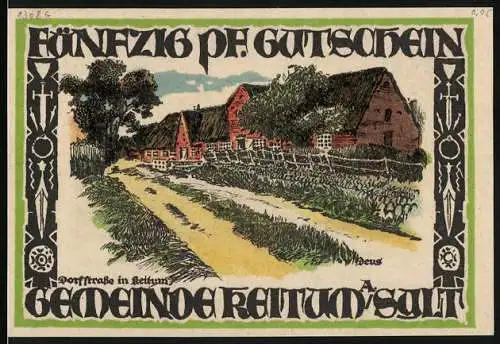 Notgeld Keitum 1921, 50 Pfennig, Bauerngehöfte und Landschaft