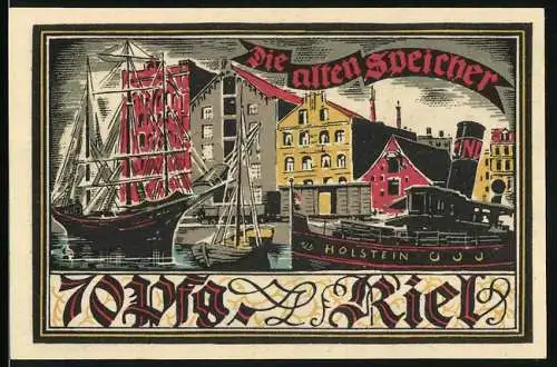 Notgeld Kiel, 1921, 70 Pfennig, Die alten Speicher und Herbstwoche für Kunst und Wissenschaft