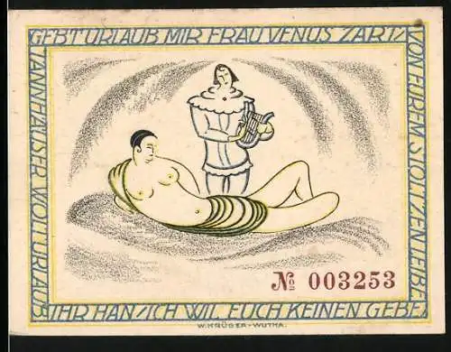 Notgeld Eichrodt-Wutha 1921, 50 Pfennig, Der Hörselberg mit Frau Venus und Musiker, Seriennummer 003253