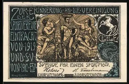 Notgeld Celle 1921, 3 Mark, Erinnerung an Sportplatz Spende und Wettlaufen