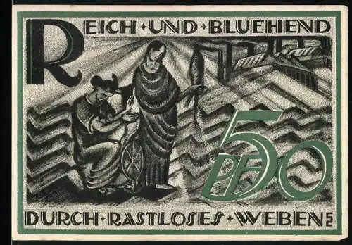 Notgeld Gera-Reuss 1921, 50 Pfennig, Reich und Blühend Durch Rastloses Weben