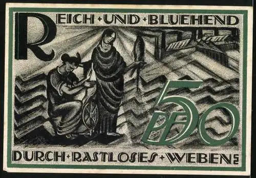 Notgeld Gera-Reuss 1921, 50 Pf, Reich und Blühend durch Rastloses Weben