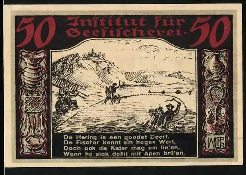 Notgeld Geestemünde, 1921, 50 Pfennig, Institut für Seefischerei, Landschafts- und Wappenmotiv