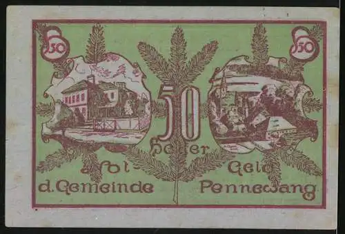 Notgeld Pennewang, 1920, 50 Heller, Gutschein der Gemeinde zur Behebung der herrschenden Geldnot