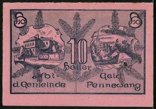 Notgeld Pennewang, 1922, 10 Heller, Gutschein zur Behebung der herrschenden Bargeldnot