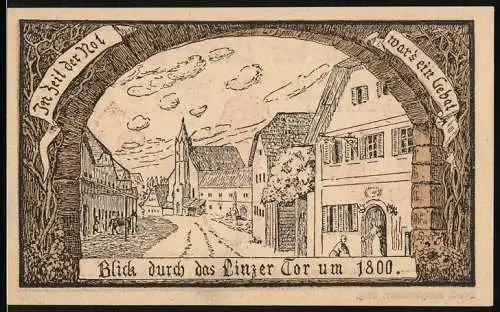 Notgeld Eferding, 1919, 25 Heller, Blick durch das Linzer Tor um 1800, Gutschein der Stadt Eferding