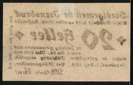 Notgeld Innsbruck 1918, 20 Heller, Stadtgemeinde Innsbruck, ausgegeben am 1. Dez. 1918, gültig bis 31. Mai 1919