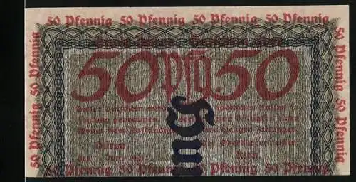 Notgeld Düren 1921, 50 Pfennig, Mehrfarbig mit dekorativem Randmuster