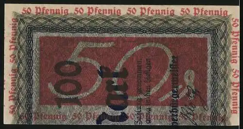 Notgeld Düren 1921, 50 Pfennig, Mehrfarbig mit dekorativem Randmuster